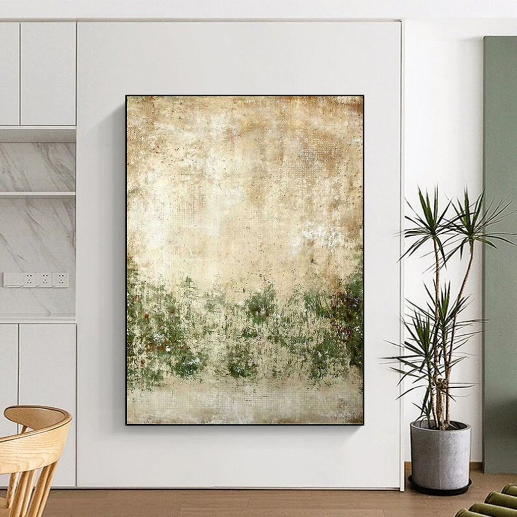 “Rustic Earth - Toned Vintage” - Beige, Green, Aged Abstract Painting On Canvas PT1483