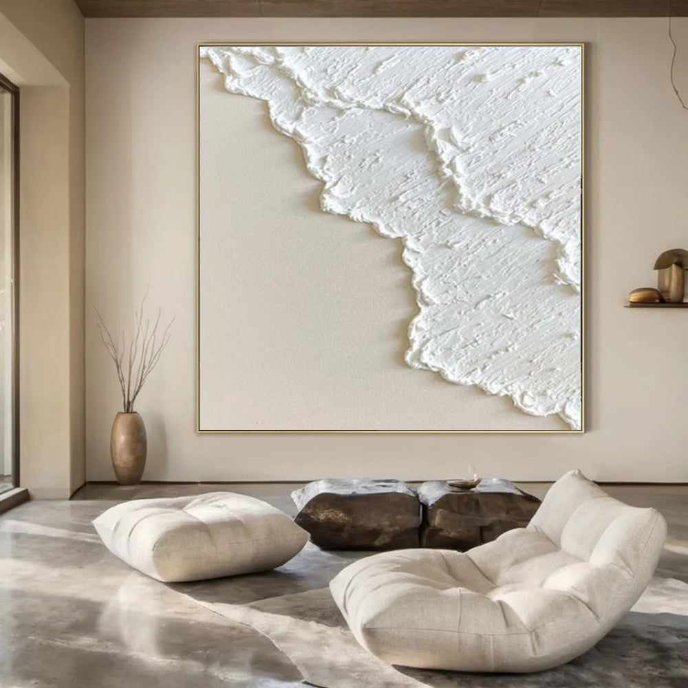 “White Textured Minimalist” - Serene Abstract Painting On Canvas PS0170
