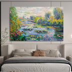 “Classic Water - Lily Pond” - Impressionistic Garden Painting On Canvas PT197