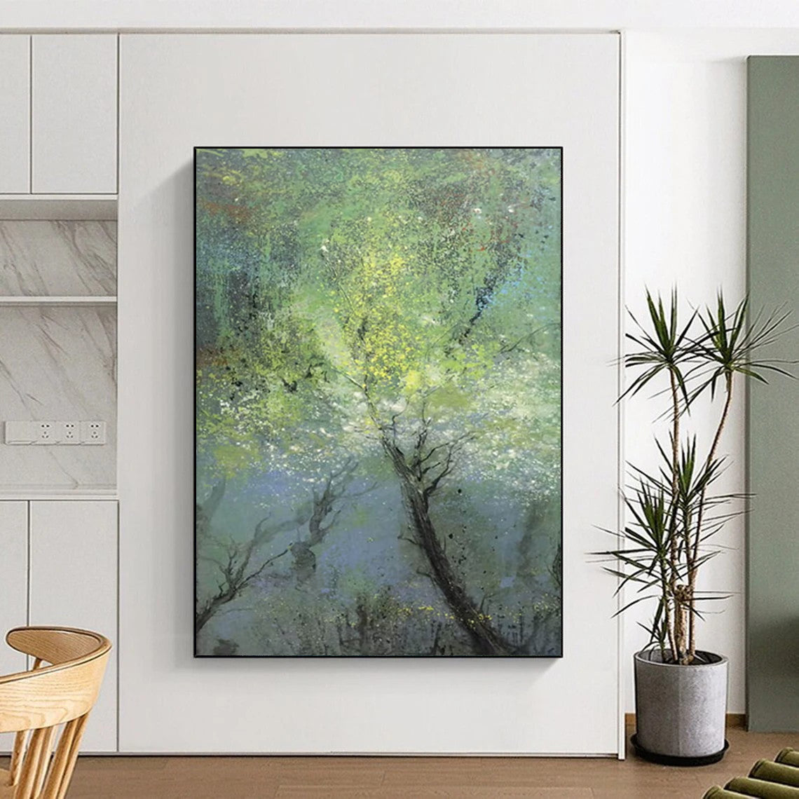 “Dreamy Green Forest Landscape” - Misty Woodland with Subtle Light Painting On Canvas DS247