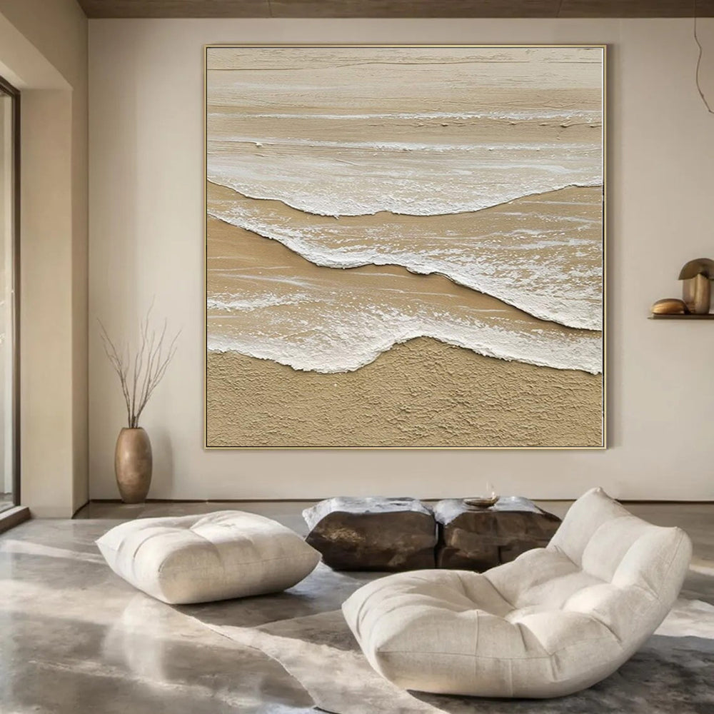 Textured Beach Waves "Sandy Serenity" Impasto Painting On Canvas PS1088