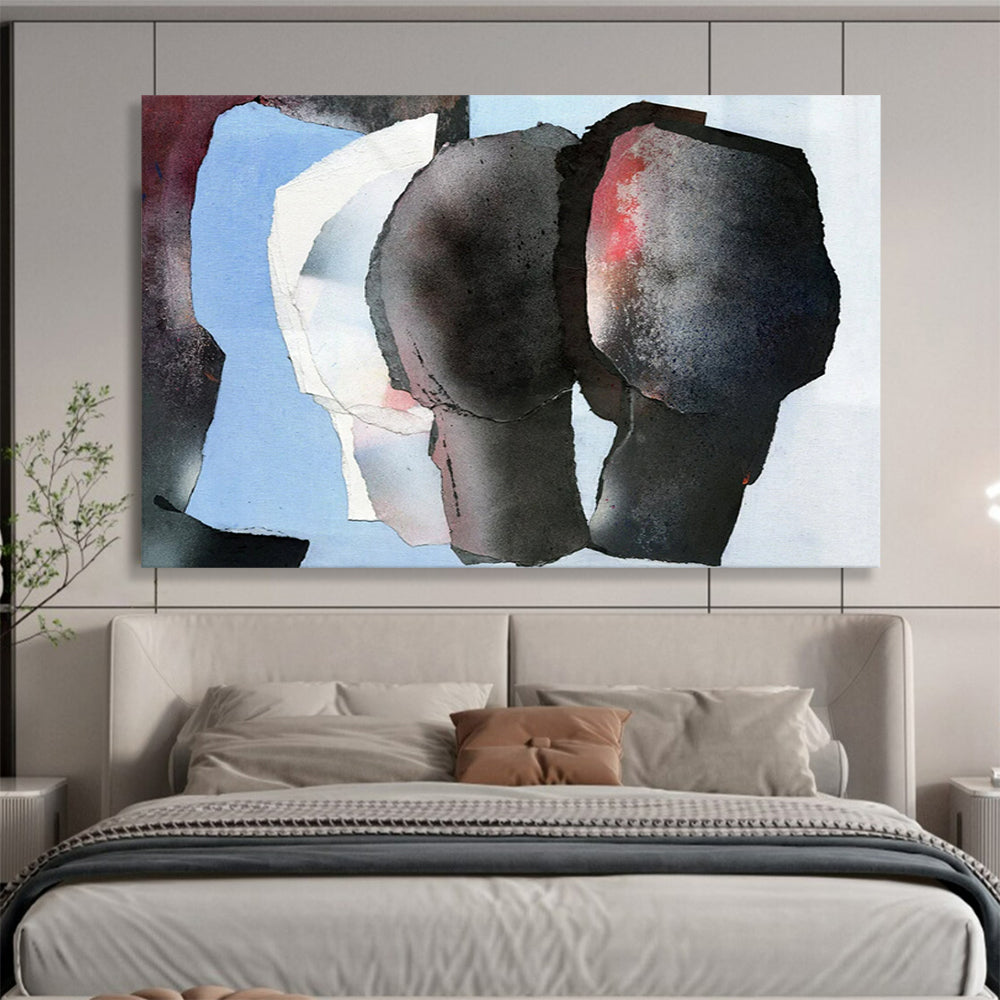 “Mixed Media Black - Blue Figures” - Collage Abstract - Painting On Canvas PT1782