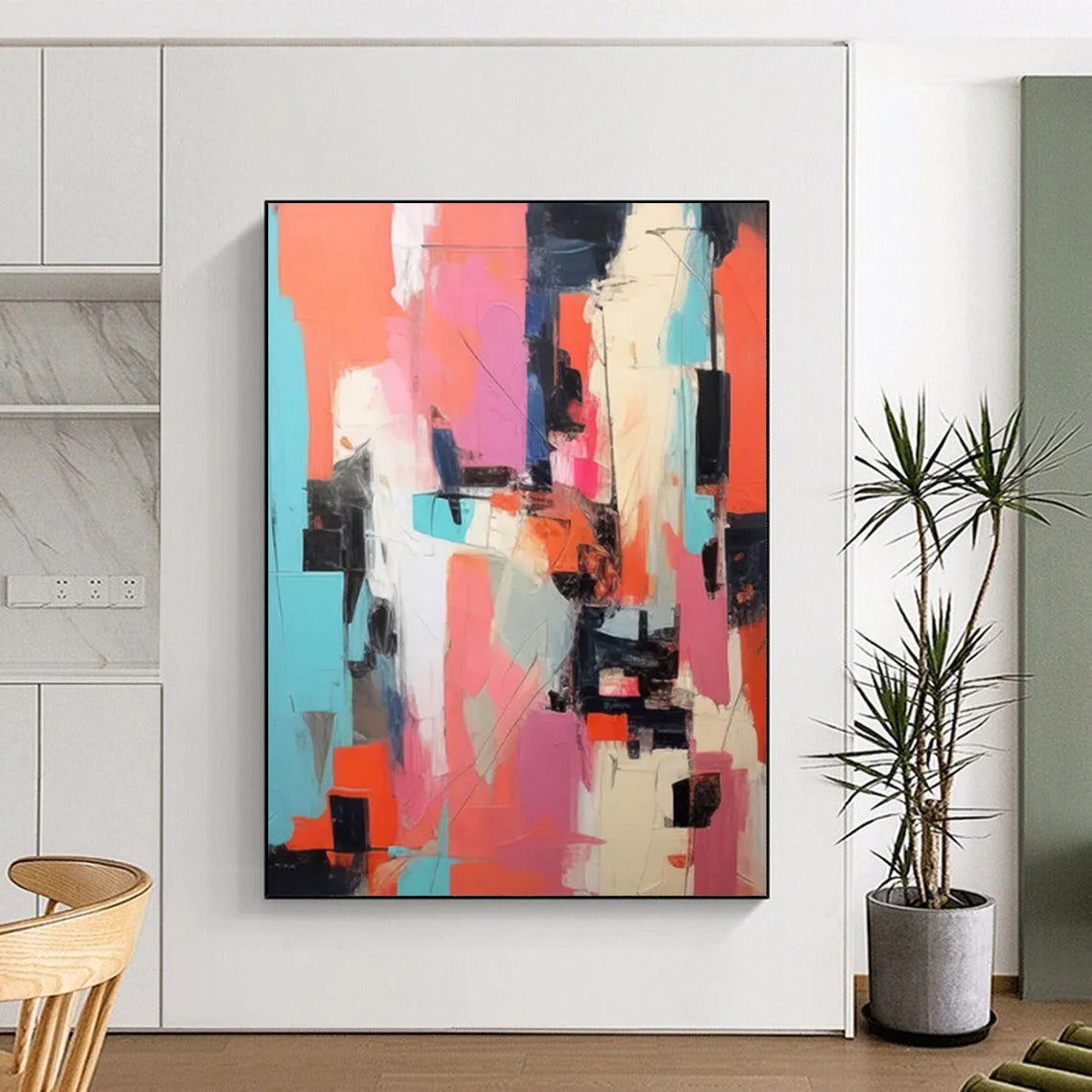 “Vibrant Blocks” - Colorful Cubist - Style Composition Painting On Canvas DS127