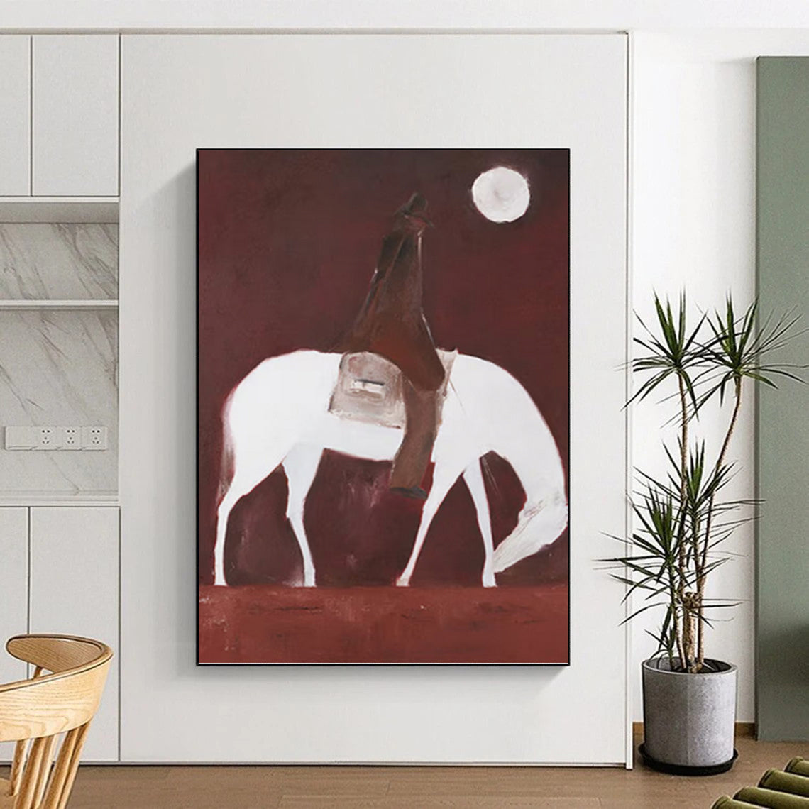 “Rider on White Horse in Red” - Minimalist - Inspired Figurative Painting On Canvas PT1425