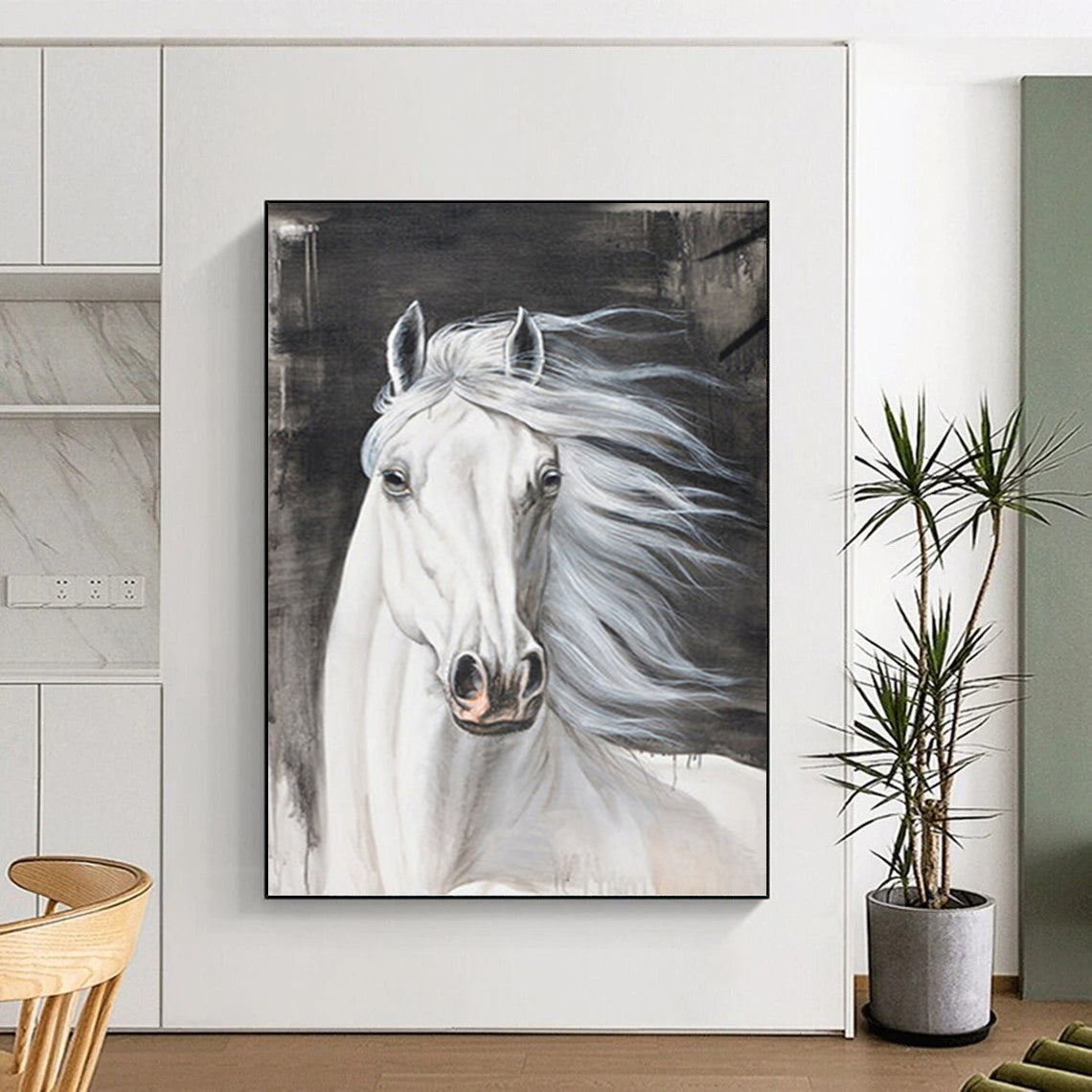 “White Horse Portrait” - Realistic, Equine - Themed Painting On Canvas PT1529
