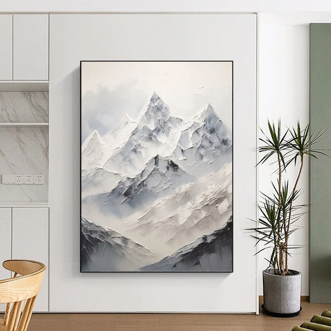 “White - Grey Mountain Abstract” - Impasto Landscape Painting On Canvas PT1248