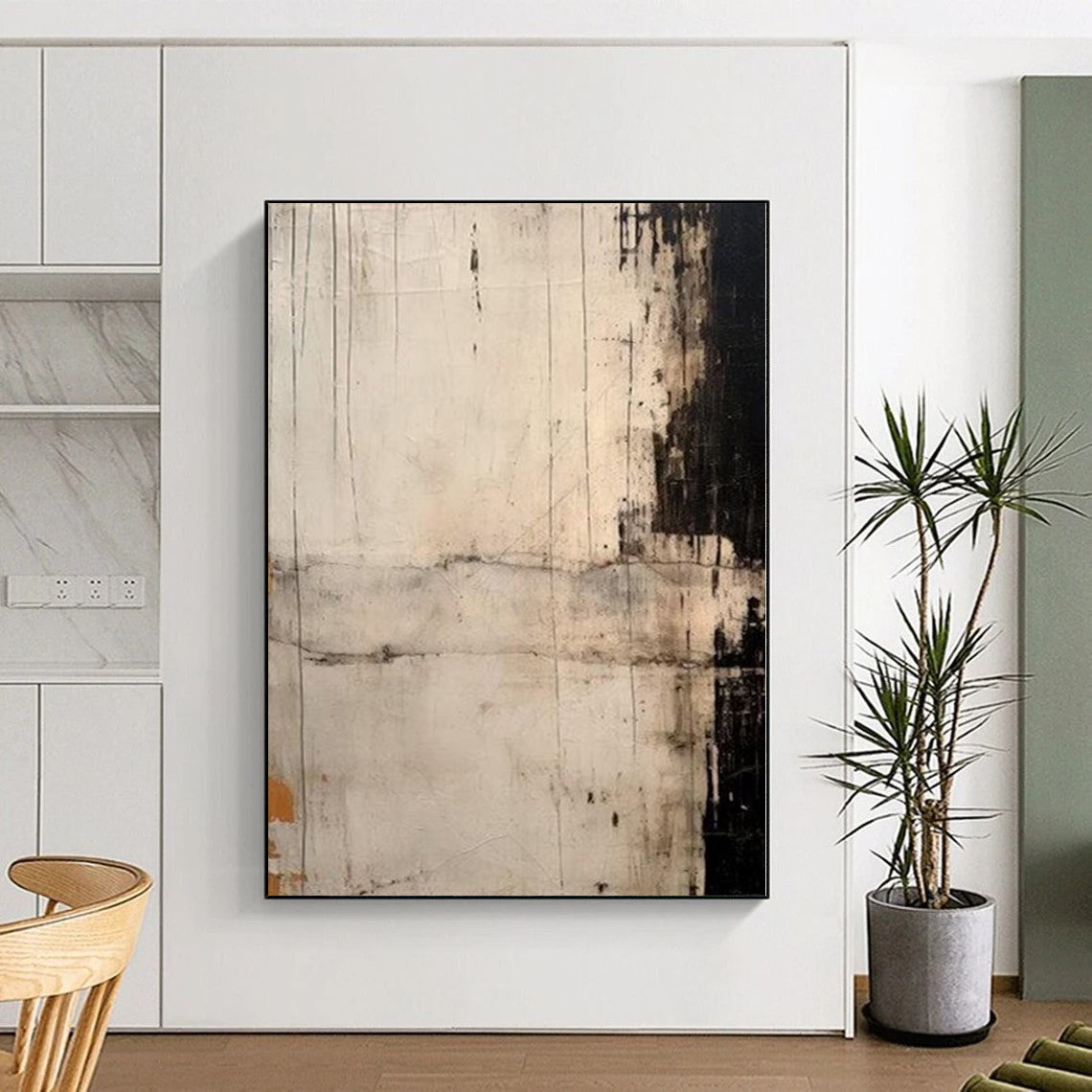 “Monochrome Textured Abstract with Subtle Marks” - Minimalist Abstract Painting On Canvas PS0244