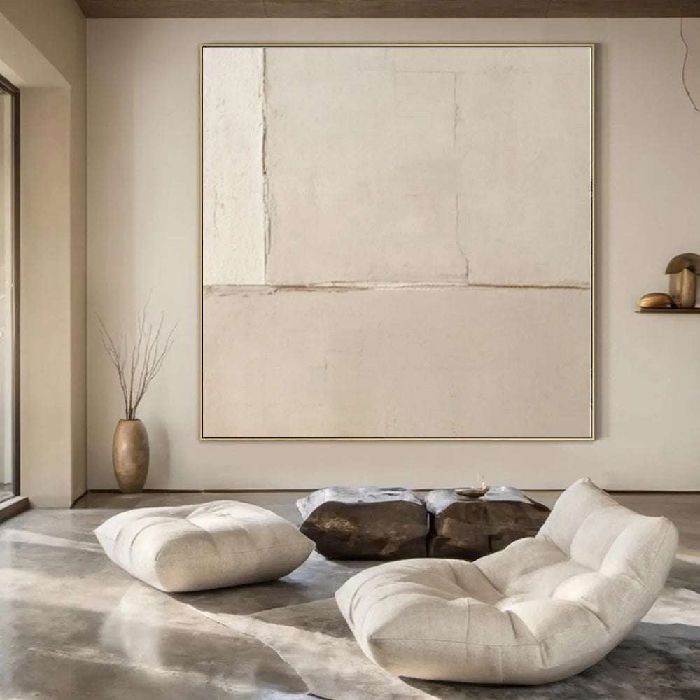 Beige with Subtle Cracks "Cracked Calm" Abstract Painting On Canvas PS1304