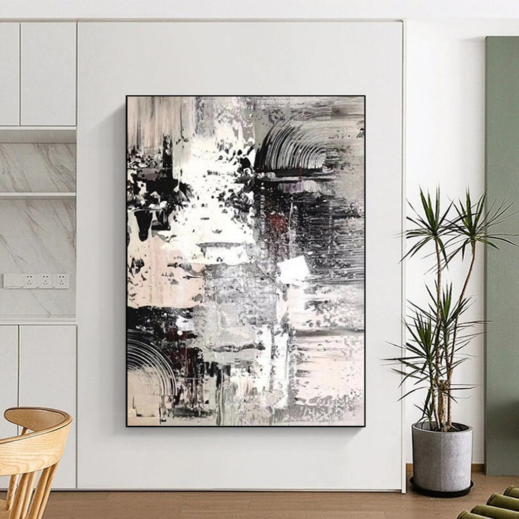 “Monochrome Meltdown: Black, White, Gray Abstract” - Dynamic Abstract Painting On Canvas DS392