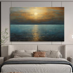 Golden Sunset Over Blue Sea Seascape Painting On Canvas DKS102