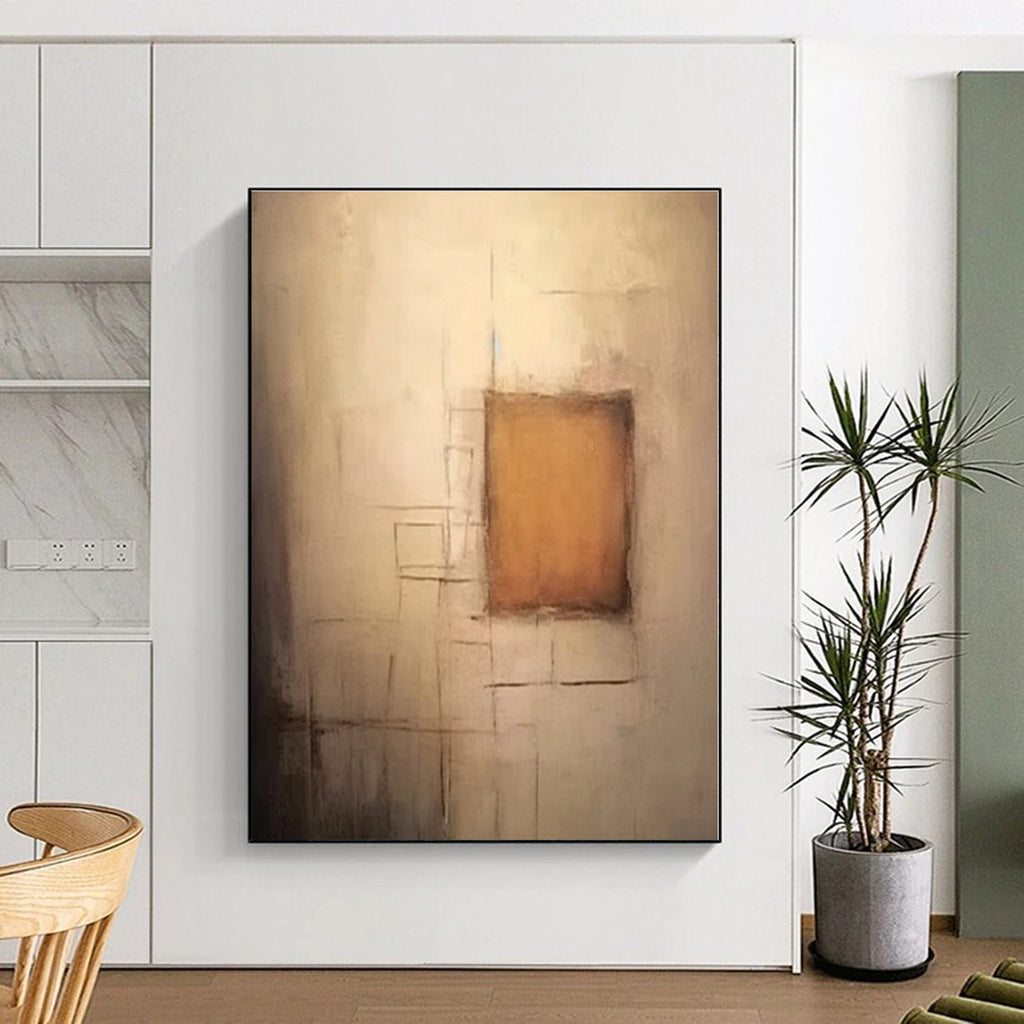 “Beige - Brown Minimalist Squares” - Beige, Brown Abstract Painting On Canvas PS0535