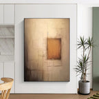 “Beige - Brown Minimalist Squares” - Beige, Brown Abstract Painting On Canvas PS0535