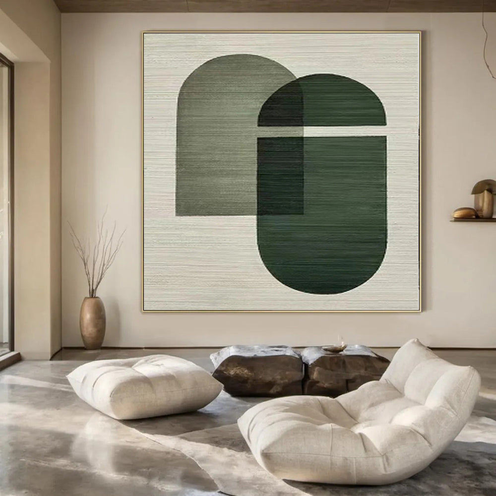 “Green - Gray Geometric Overlaps” - Contemporary Abstract Painting On Canvas PS0165