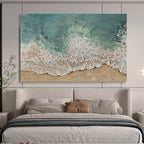 “Aqua - White Beach Waves” - Impressionistic Seaside Painting On Canvas PT252