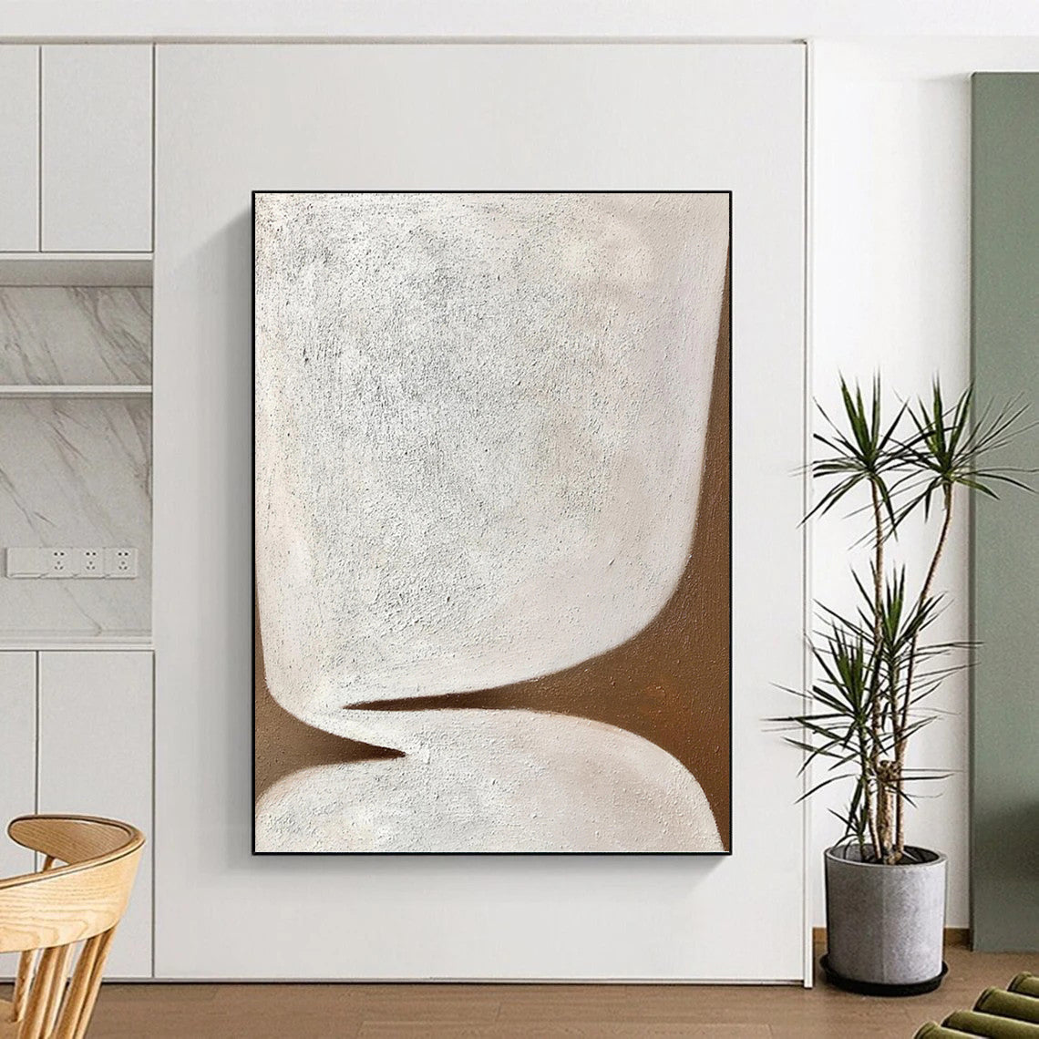 “White - Brown Abstract Forms” - Minimalist Abstract Painting On Canvas PT1179