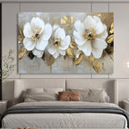 “White Blooms & Gold Foliage” - Floral Impasto - Painting On Canvas PT1705