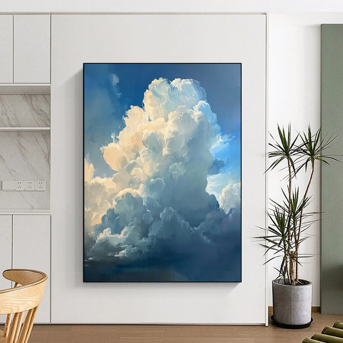 “Blue - White Fluffy Clouds” - Impressionistic Sky Painting On Canvas DS006