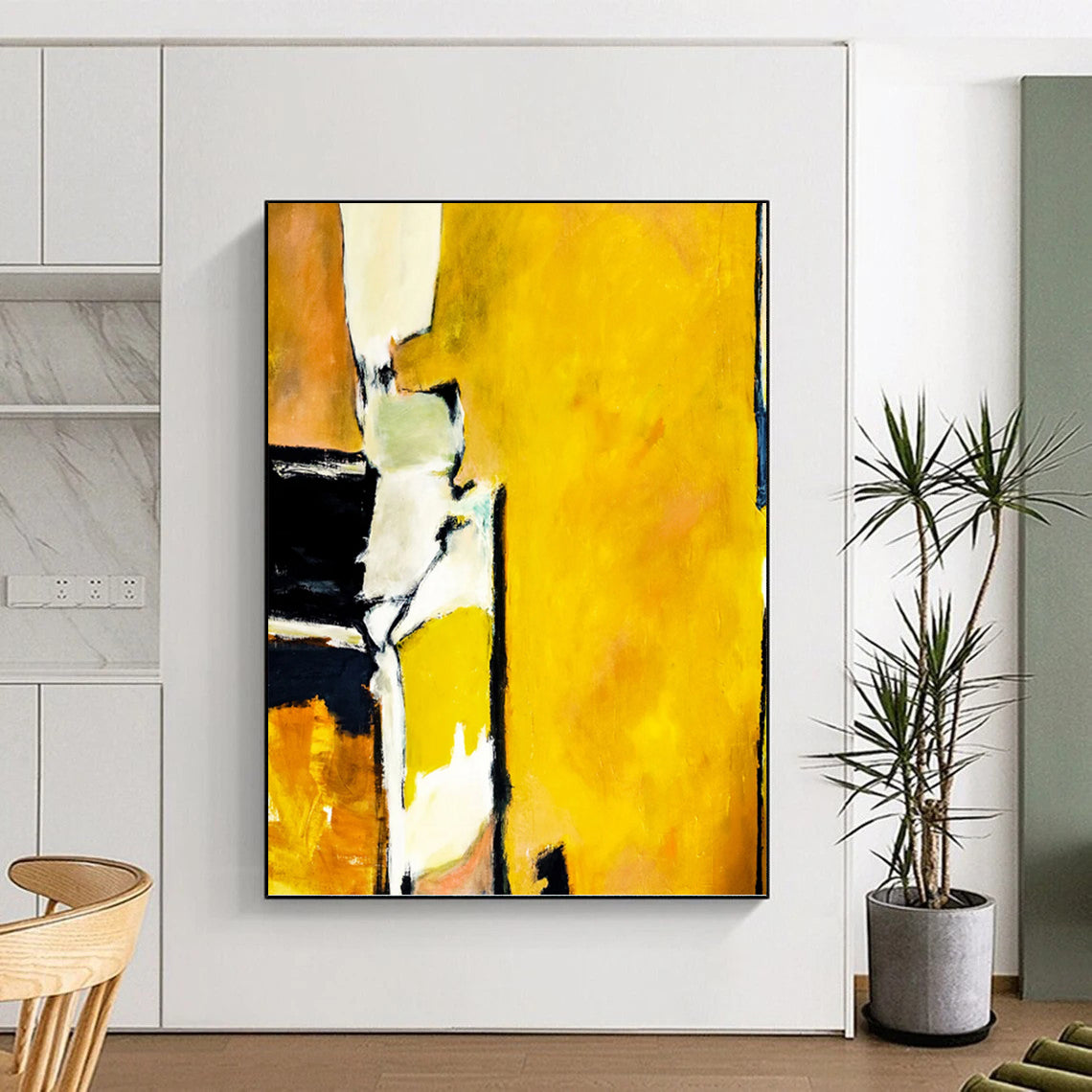 “Yellow - Black Abstract Forms” - Bold Abstract Painting On Canvas PT1101