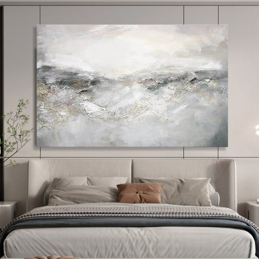 “Gray - White Abstract Landscape” - Misty Mood Painting On Canvas DKS441