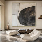 Beige, Black and White with Circular and Linear Forms "Earthy Balance" Abstract Painting On Canvas PS1110