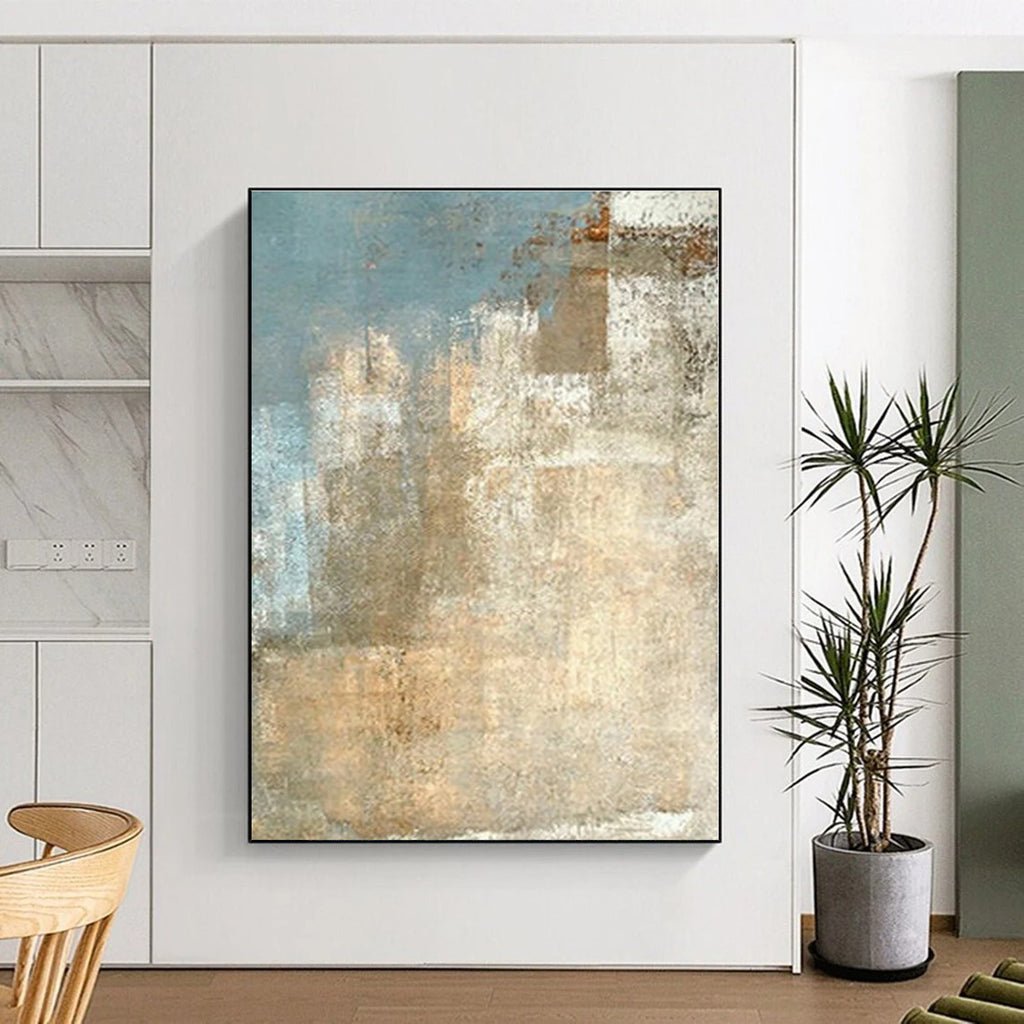“Blue - Beige Textured Abstraction” - Blue, Beige, Gray Abstract Textured Painting On Canvas PS0568