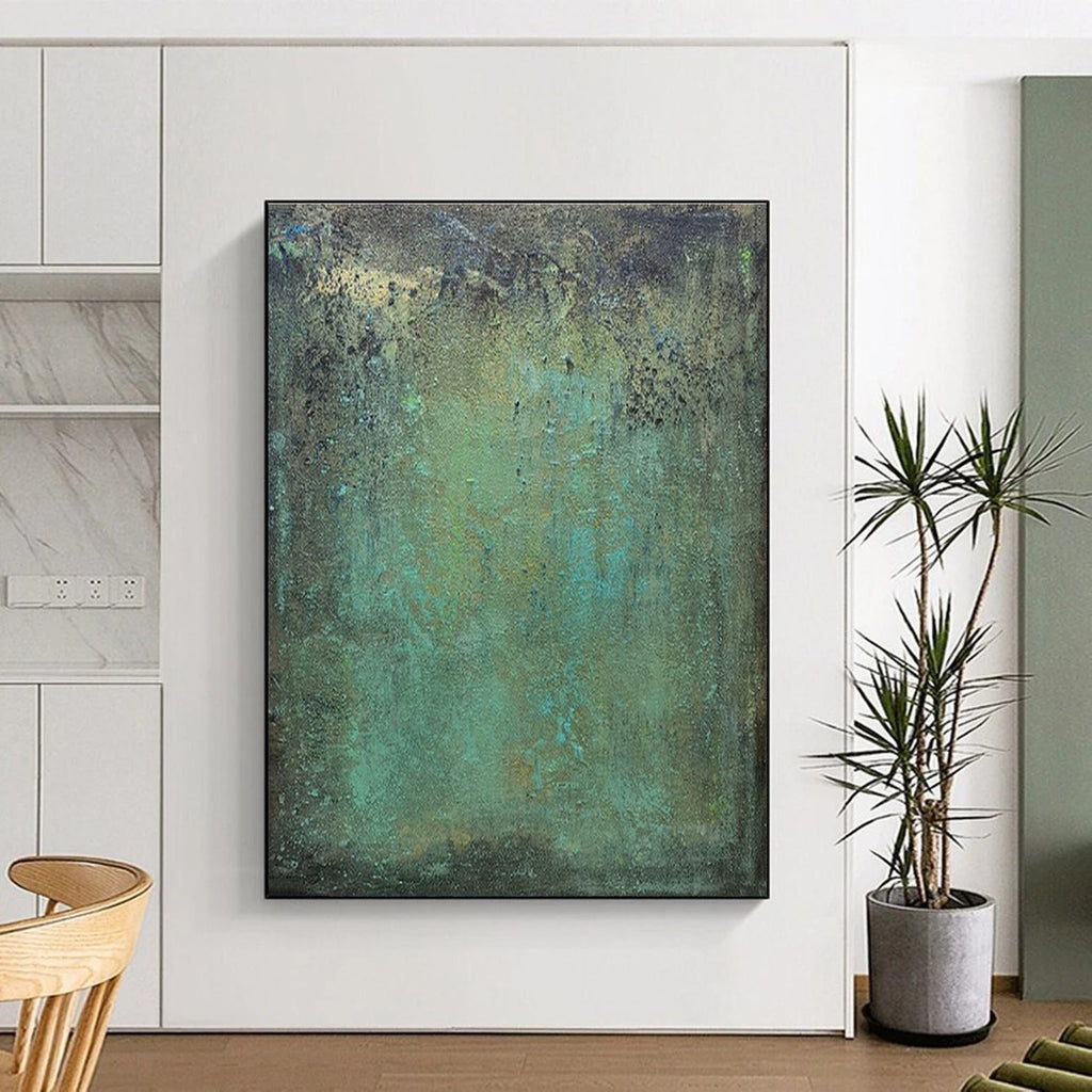 “Teal - Green Patina” - Teal, Green, Brown Abstract Textured Painting On Canvas PS0631