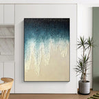 “Blue to Beige Gradient with Icicle - like Textures” - Abstract Winter - Inspired Painting On Canvas DS343