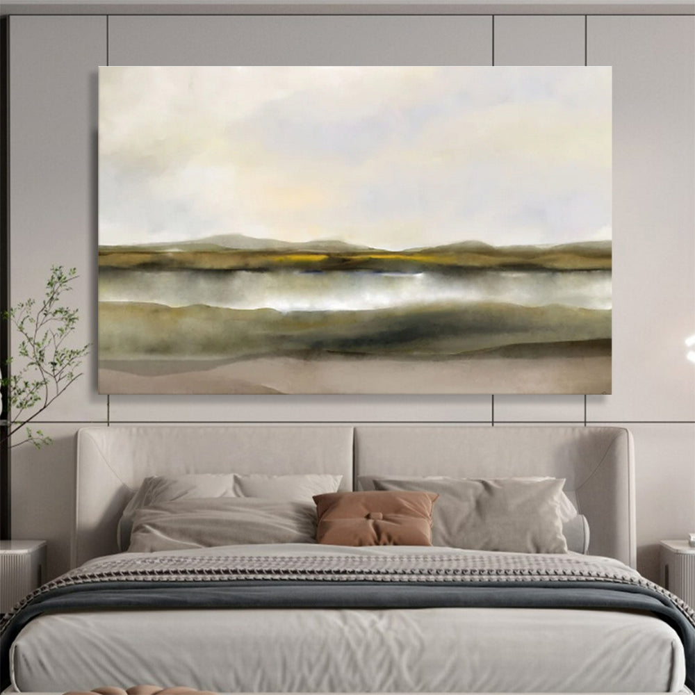 Muted Tonal Landscape - Watercolor - style Landscape Painting On Canvas DKS361