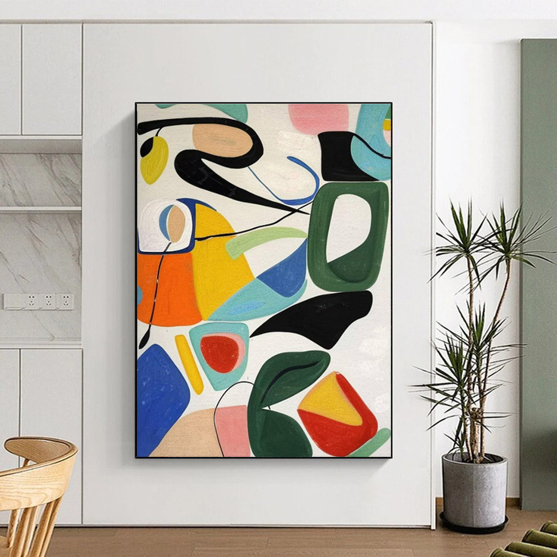 “Colorful Abstract Shapes Play” - Multicolor, Pink, Blue, Yellow, Green Abstract Geometric Painting On Canvas PS0635