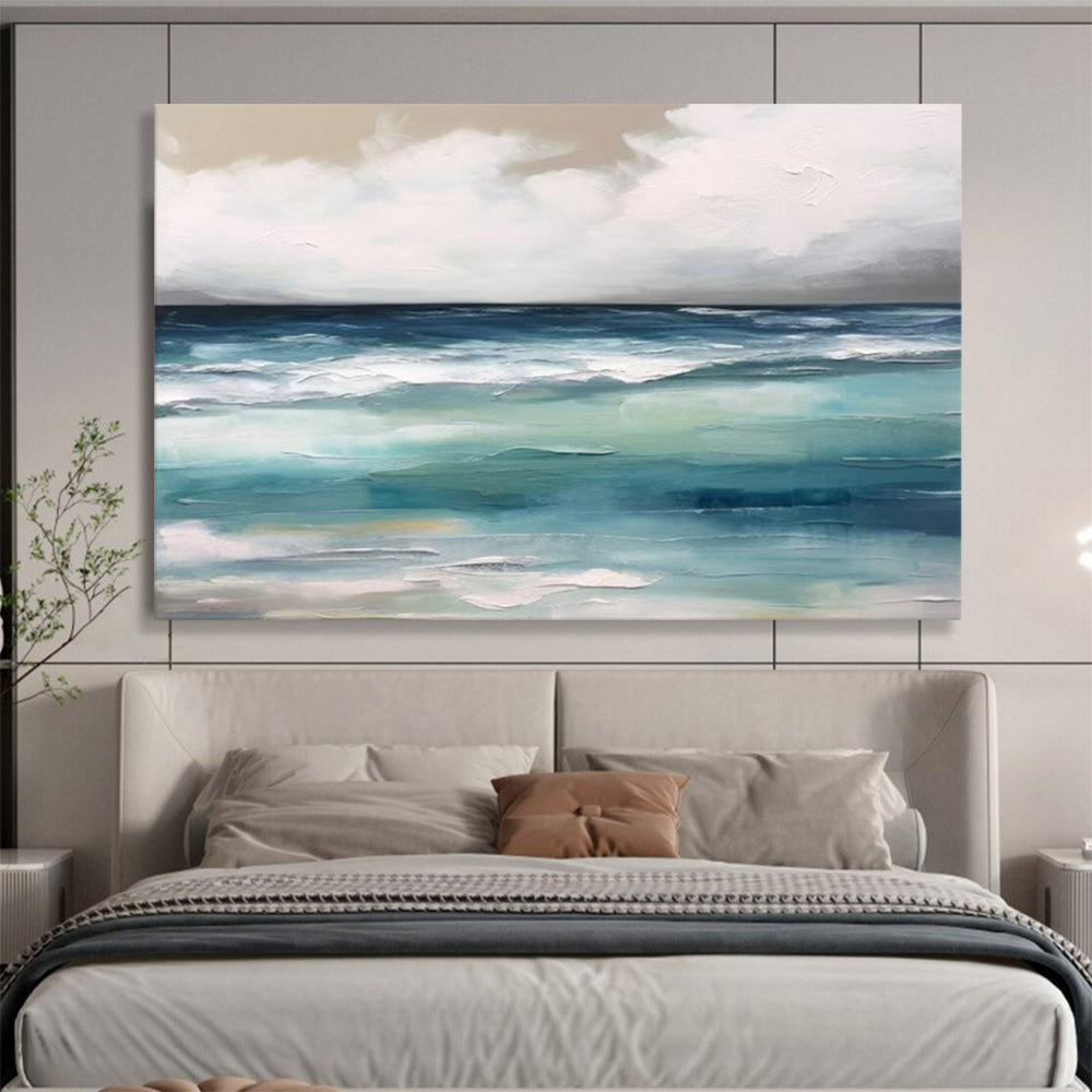“Blue - Green Abstract Seascape” - Textured Blue “Coastal Calm” Painting On Canvas PT1641