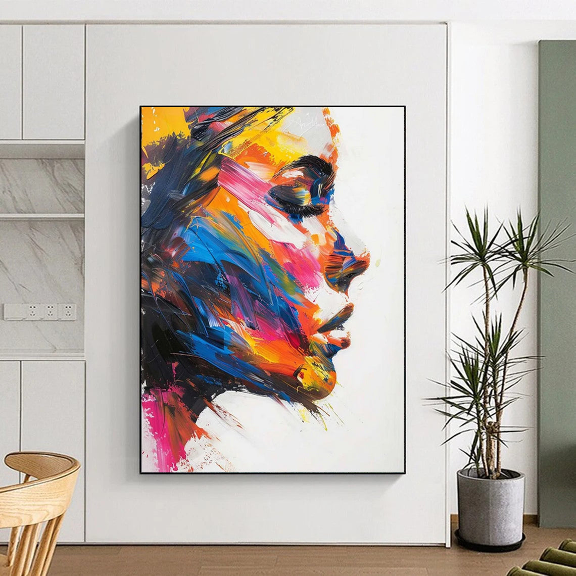 Vibrant Abstract Woman Portrait Textured Painting On Canvas DS089