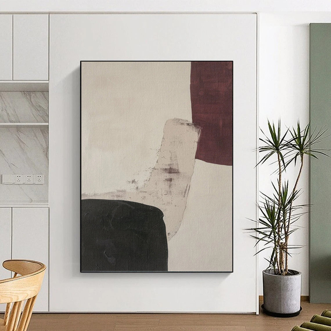 “Brown - Black - Green Curved Overlaps” - Minimalist Abstract Painting On Canvas PT1152