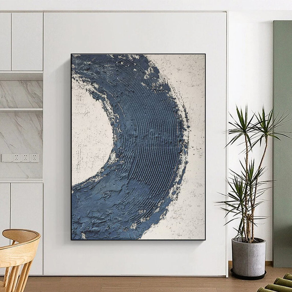“Textured Blue Crescent” - Textured Abstract Painting On Canvas PS0427