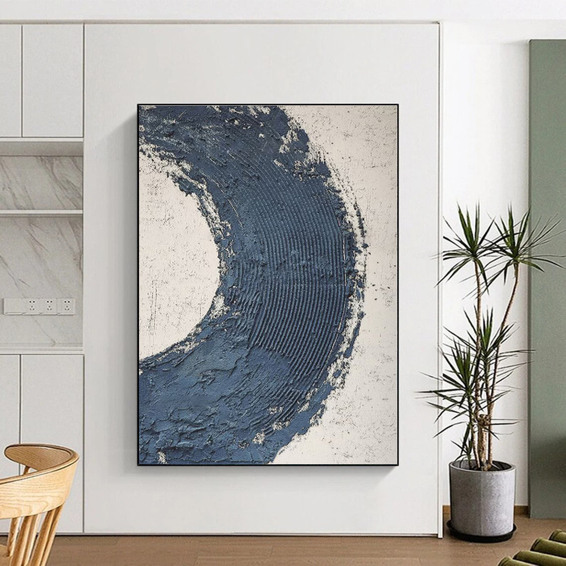 “Textured Blue Crescent” - Textured Abstract Painting On Canvas PS0427