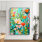 “Colorful Floral Meadow” - Modern, Whimsical - Styled Painting On Canvas PT1595