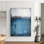 “Blue and White Abstract Horizon” - Minimalist, Serene - Styled Painting On Canvas PT1558
