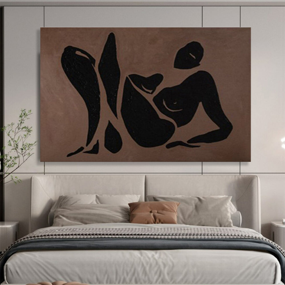 “Brown Silhouette Figures” - Black & Brown Figurative, Modernist Oil Painting On Canvas DKS743