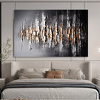 Black, Silver & Gold Textured Abstract Painting On Canvas DKS041