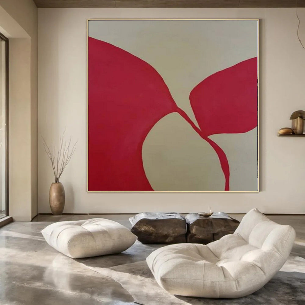 Red and Beige Organic, "Fluid Forms" – Organic Abstract Painting On Canvas PS0998