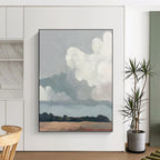 “Simple Skies & Plains” - Gray, White, Minimalist Landscape Painting On Canvas PT1463