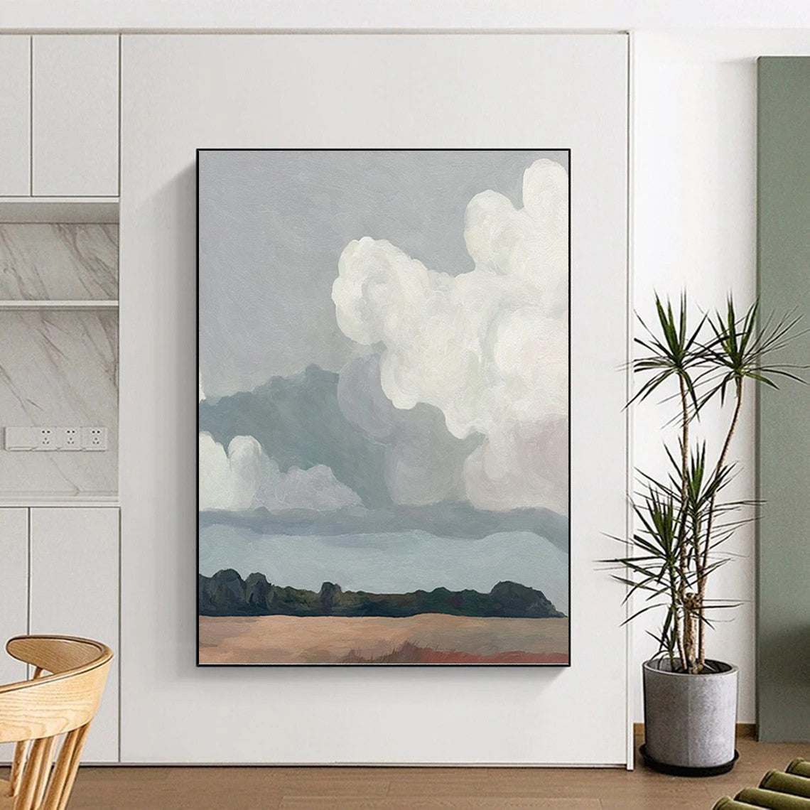 “Simple Skies & Plains” - Gray, White, Minimalist Landscape Painting On Canvas PT1463