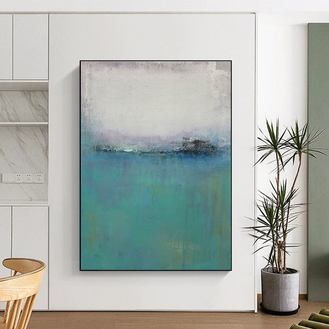 “Misty Sea Calm” - Blue, Gray, Purple Abstract Landscape Painting On Canvas PS0636