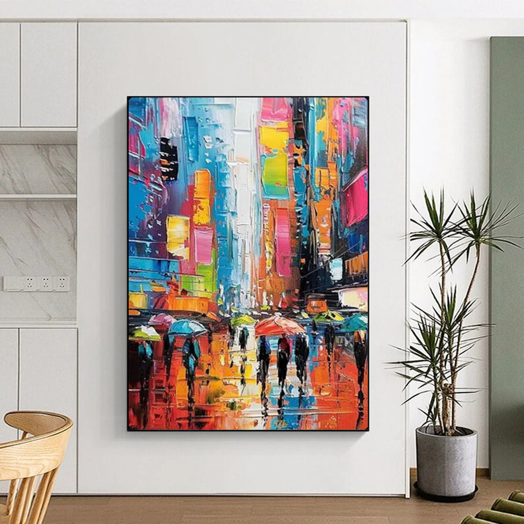 Colorful Cityscape, Fauvist - Inspired, Painting On Canvas PT2141