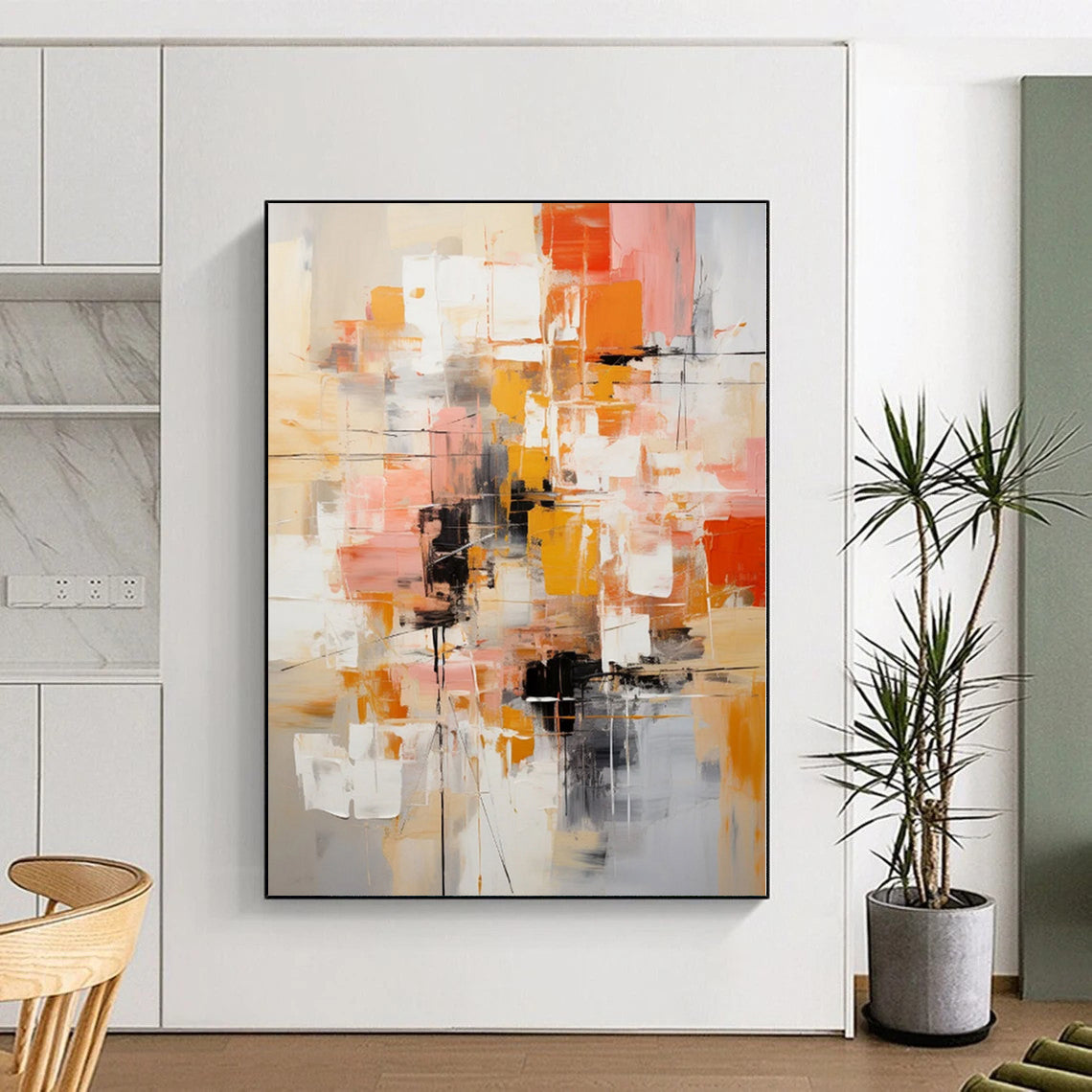 “Vibrant Orange - Pink Geometric Abstraction” - Dynamic Abstract Painting On Canvas PS0225