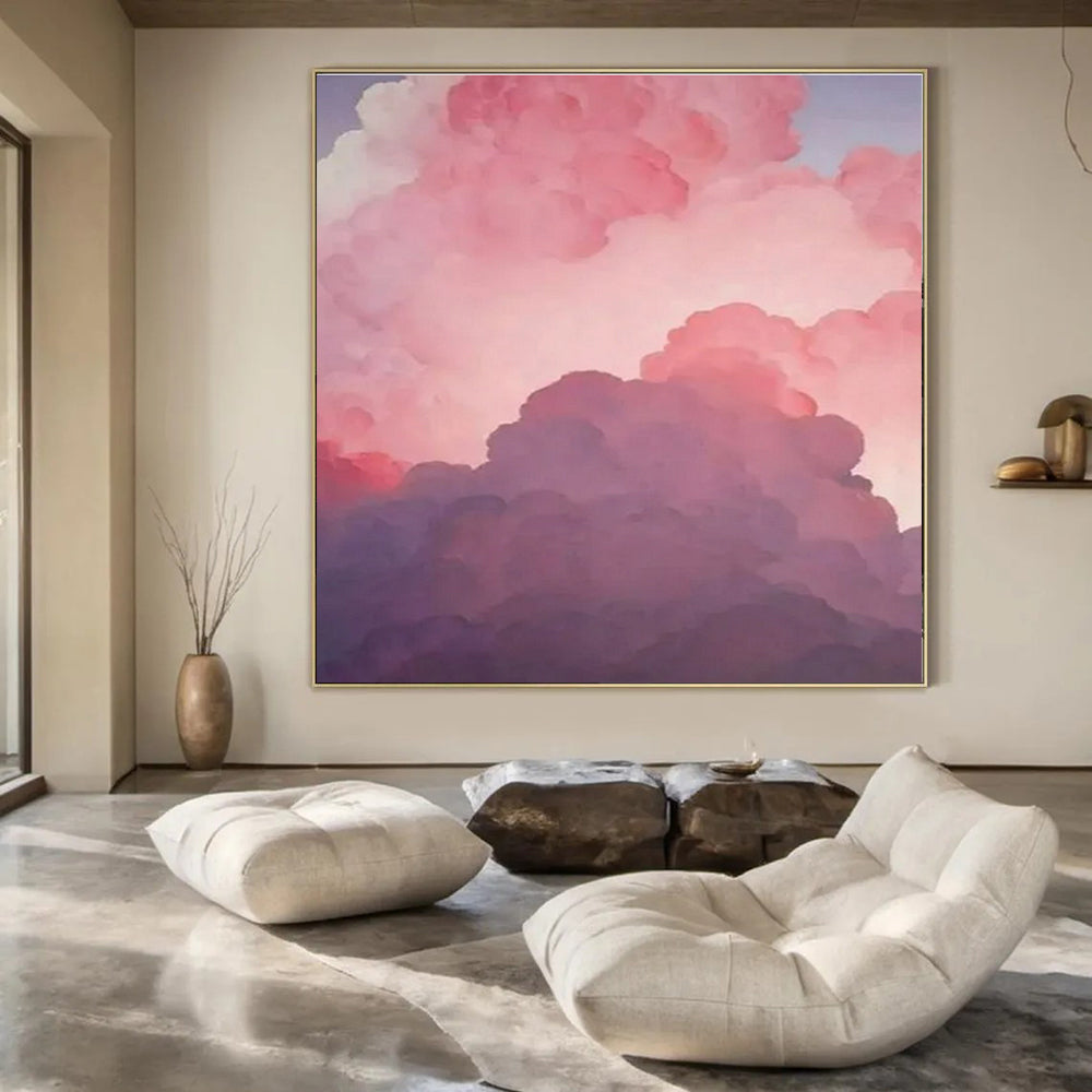 Pink, Purple, Blue with Fluffy Clouds "Dreamy Skies" Abstract Painting On Canvas PS1438
