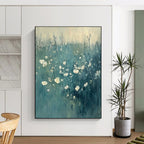 “Soft Blue Field with White Flowers” - Impressionist Floral Painting On Canvas PT1933