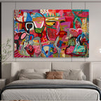“Pink - Red Abstract Carnival” - Colorful Figurative Painting On Canvas PT239
