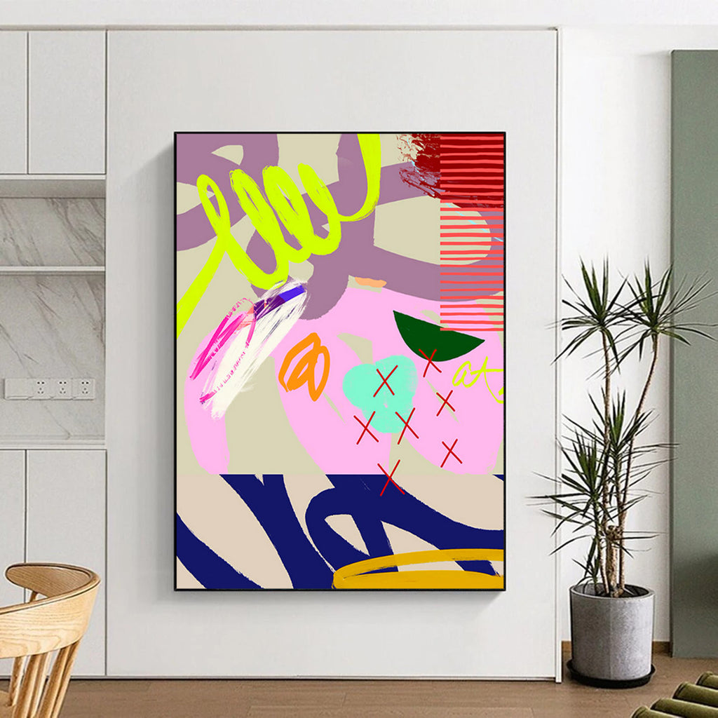 “Neon and Pastel Abstract Doodles” - Contemporary Doodle - Art Painting On Canvas PT1842