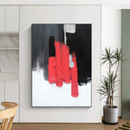 “Bold Blocks: Red, Black, Gray Abstract” - Minimalist Abstract Painting On Canvas DS394