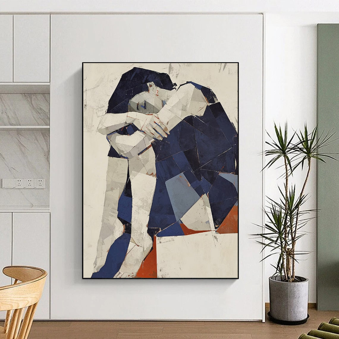 “Blue - White - Red Cubist Figure” - Cubist Portrait Painting On Canvas PT1980